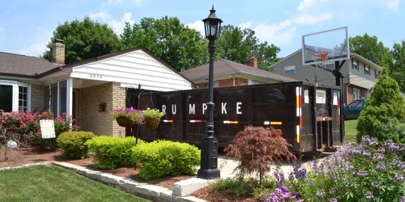 One Rumpke Roll Off Dumpster Rental On Residential Driveway