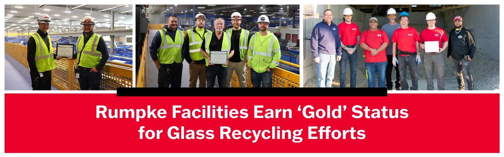 Rumpke Glass Recycling Team Members Holding 2026 Gold Status Award